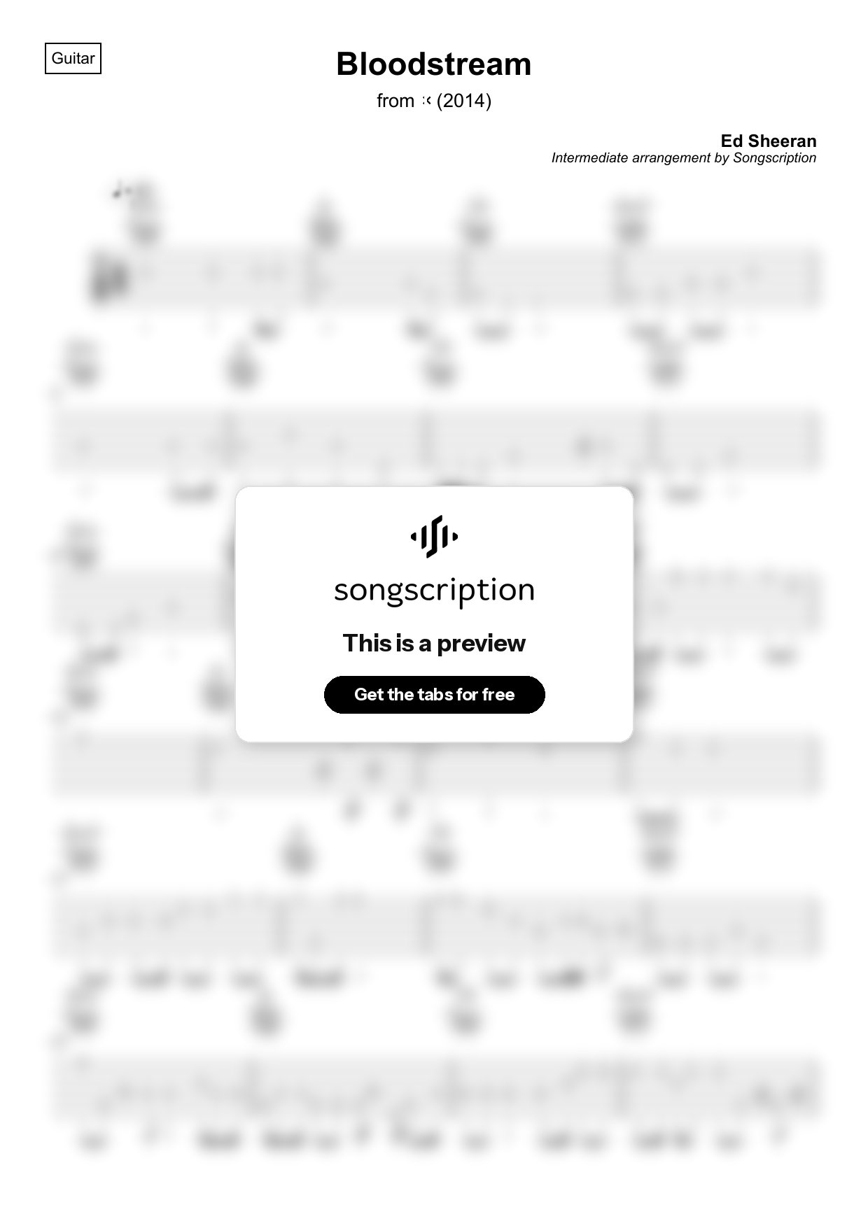 Intermediate Acoustic Guitar Tabs for "Bloodstream" by Ed Sheeran