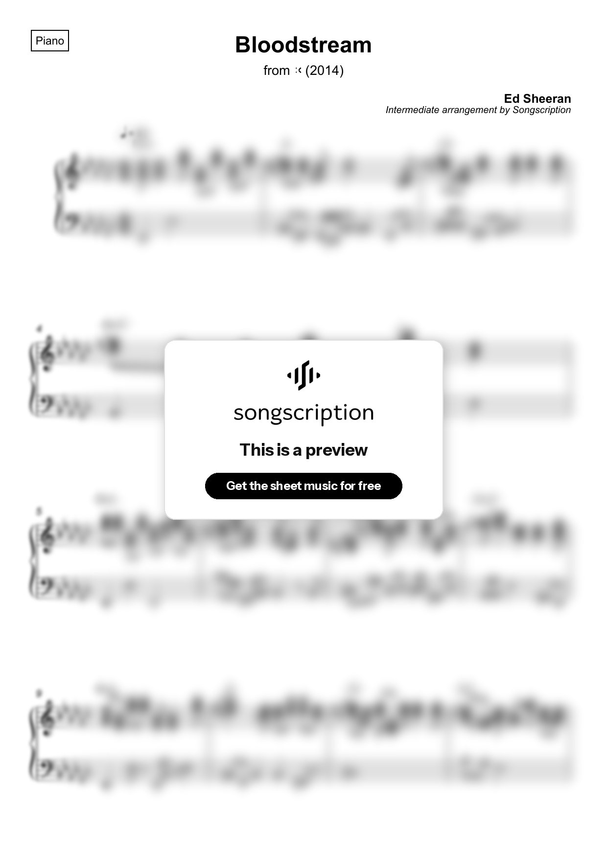 Intermediate Piano Sheet Music for "Bloodstream" by Ed Sheeran