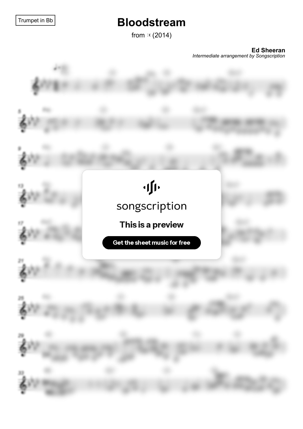 Intermediate Trumpet Sheet Music for "Bloodstream" by Ed Sheeran