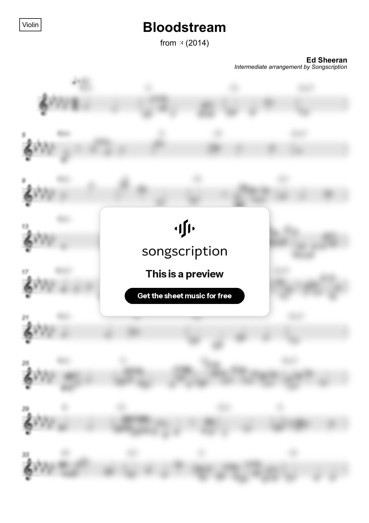 Intermediate Violin Sheet Music for "Bloodstream" by Ed Sheeran