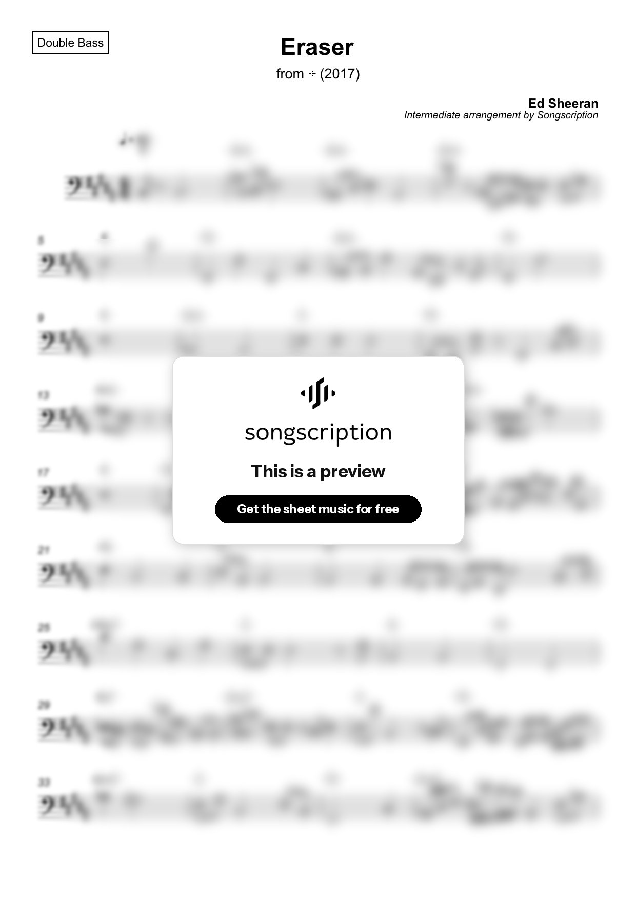 Intermediate Double Bass Sheet Music for "Eraser" by Ed Sheeran