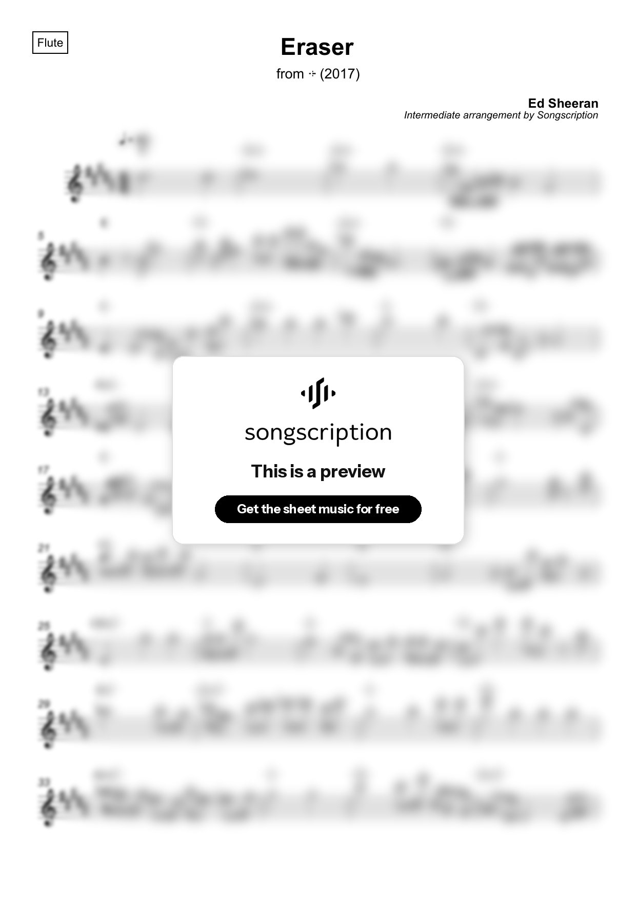 Intermediate Flute Sheet Music for "Eraser" by Ed Sheeran