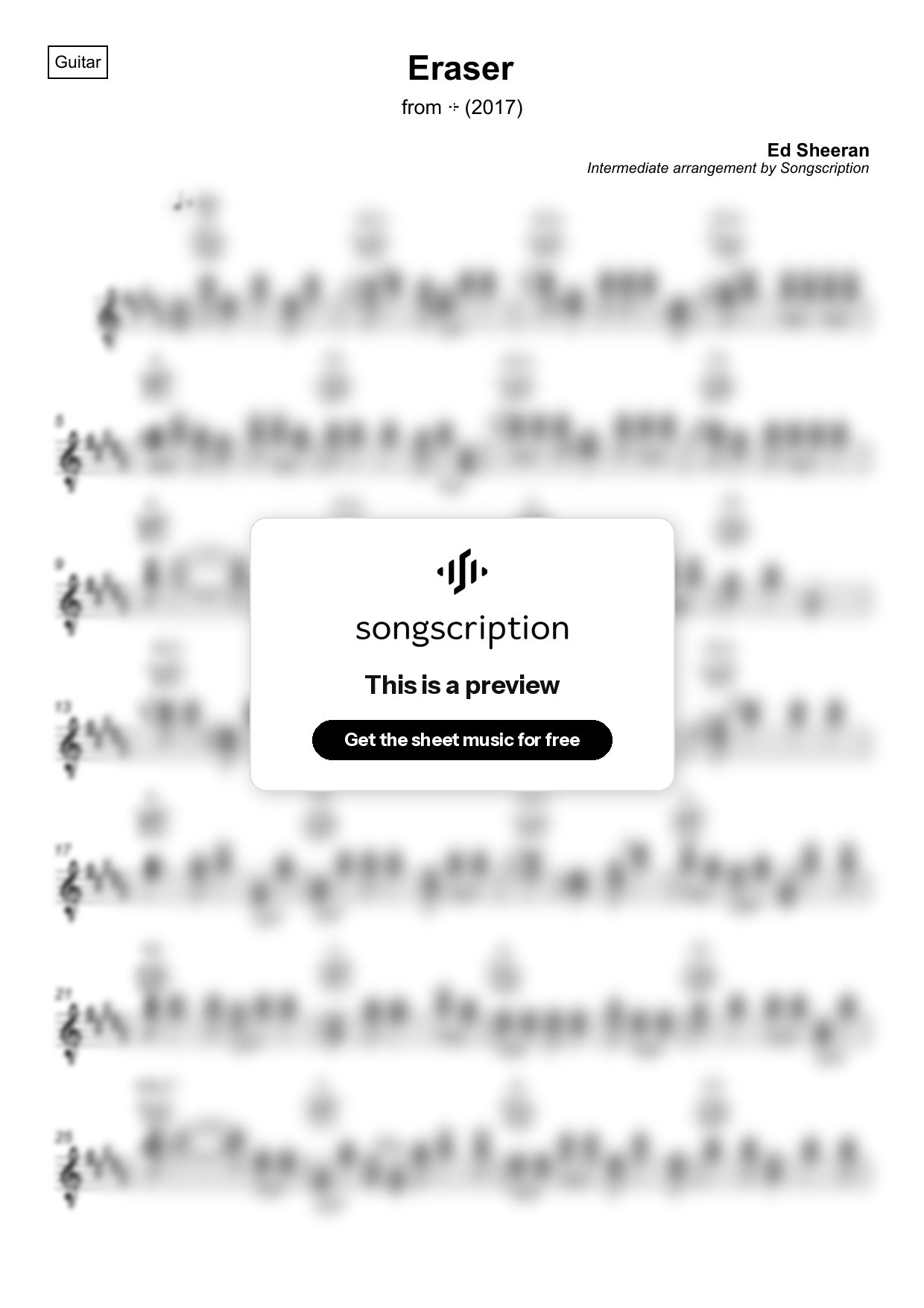 Intermediate Acoustic Guitar Sheet Music for "Eraser" by Ed Sheeran