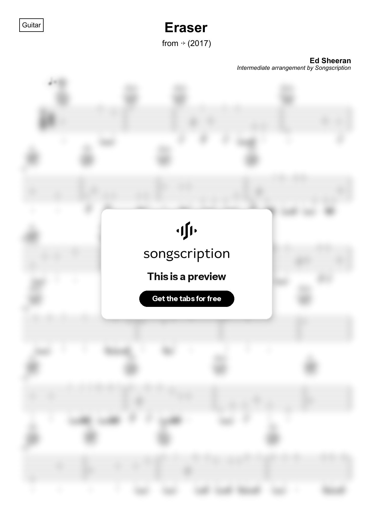 Intermediate Acoustic Guitar Tabs for "Eraser" by Ed Sheeran