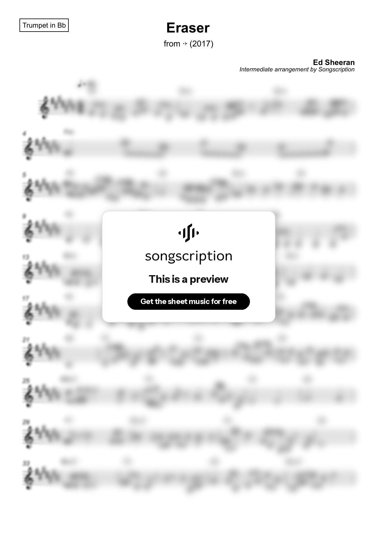 Intermediate Trumpet Sheet Music for "Eraser" by Ed Sheeran