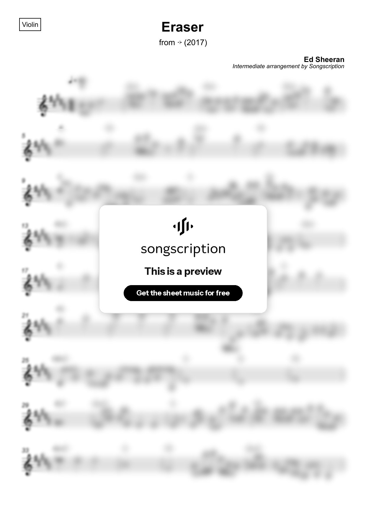 Intermediate Violin Sheet Music for "Eraser" by Ed Sheeran