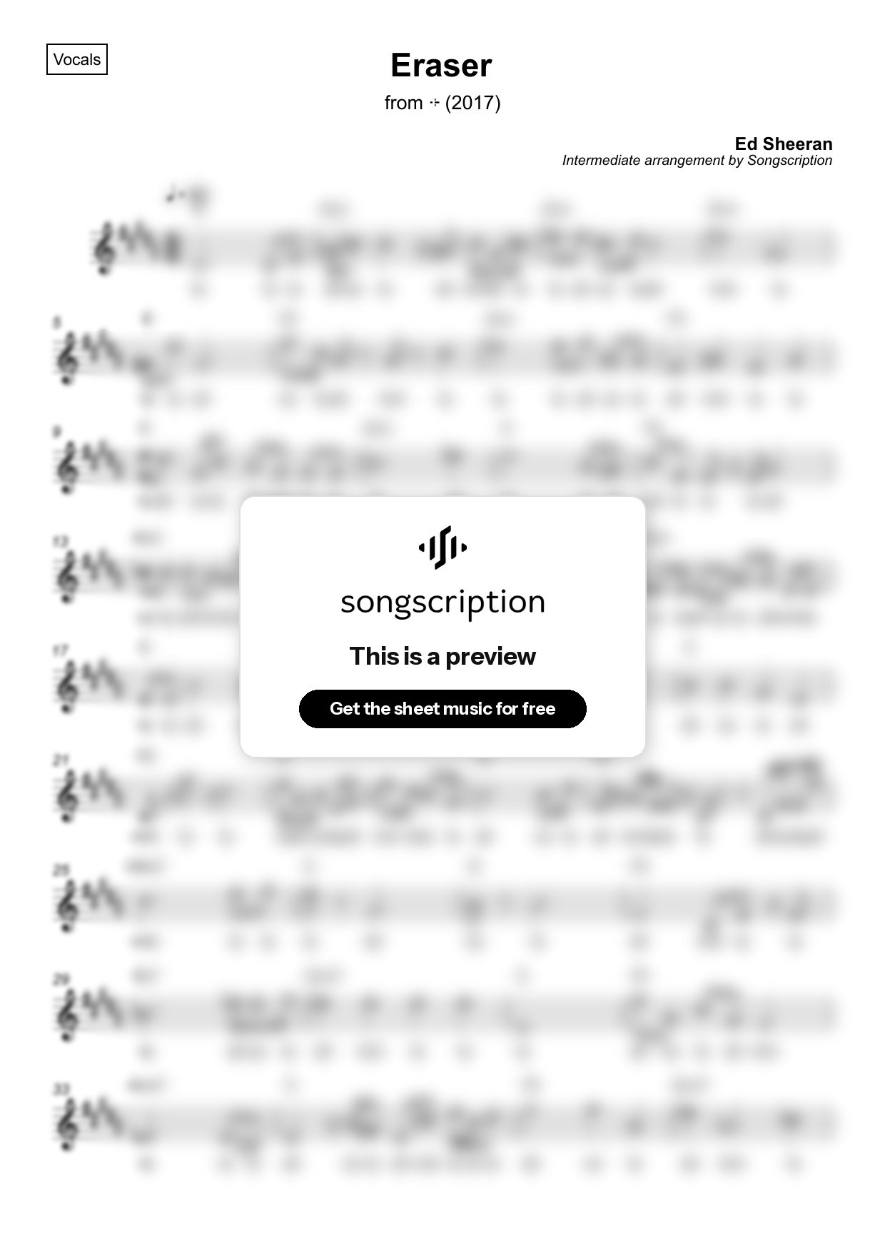 Intermediate Vocals Sheet Music for "Eraser" by Ed Sheeran