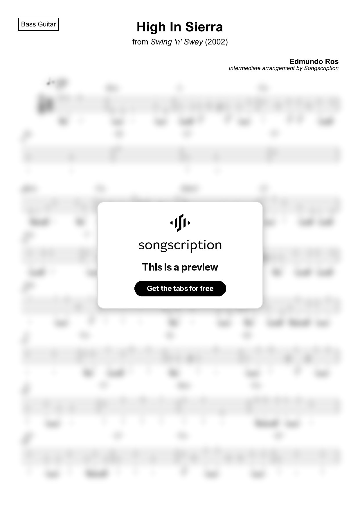Intermediate Bass Guitar Tabs for "High In Sierra" by Edmundo Ros