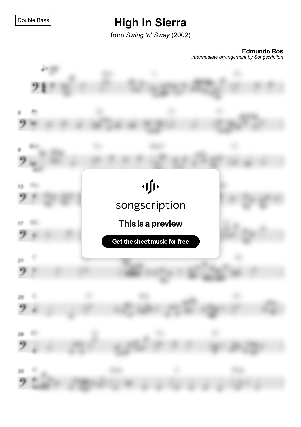 Intermediate Double Bass Sheet Music for "High In Sierra" by Edmundo Ros