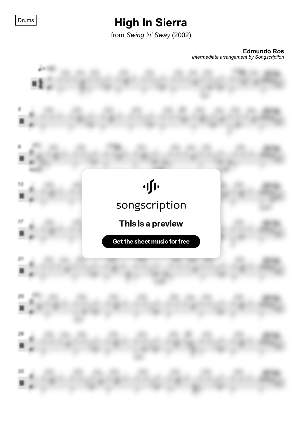 Intermediate Drums Sheet Music for "High In Sierra" by Edmundo Ros
