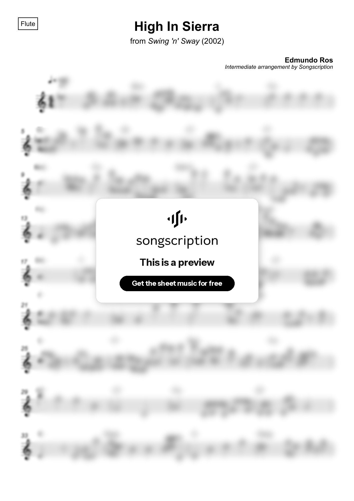 Intermediate Flute Sheet Music for "High In Sierra" by Edmundo Ros