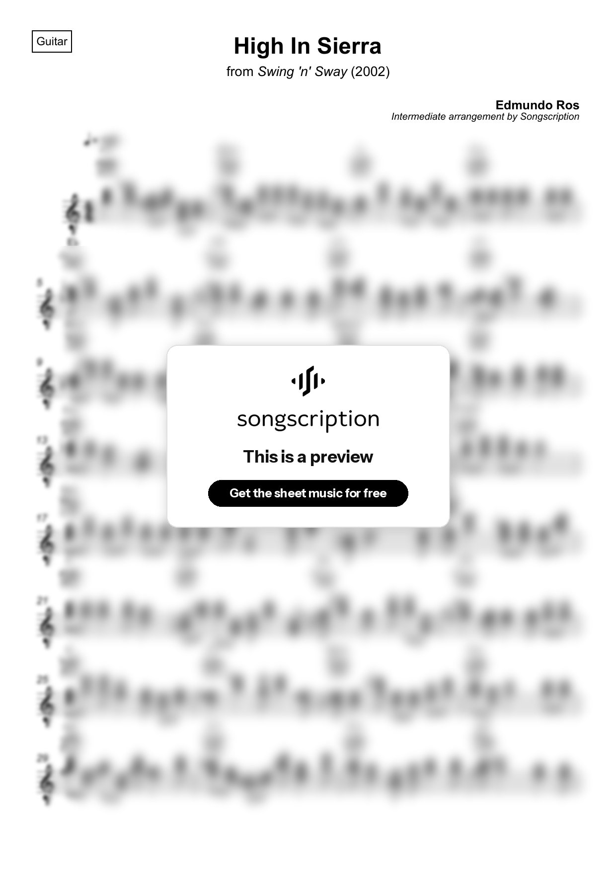 Intermediate Acoustic Guitar Sheet Music for "High In Sierra" by Edmundo Ros