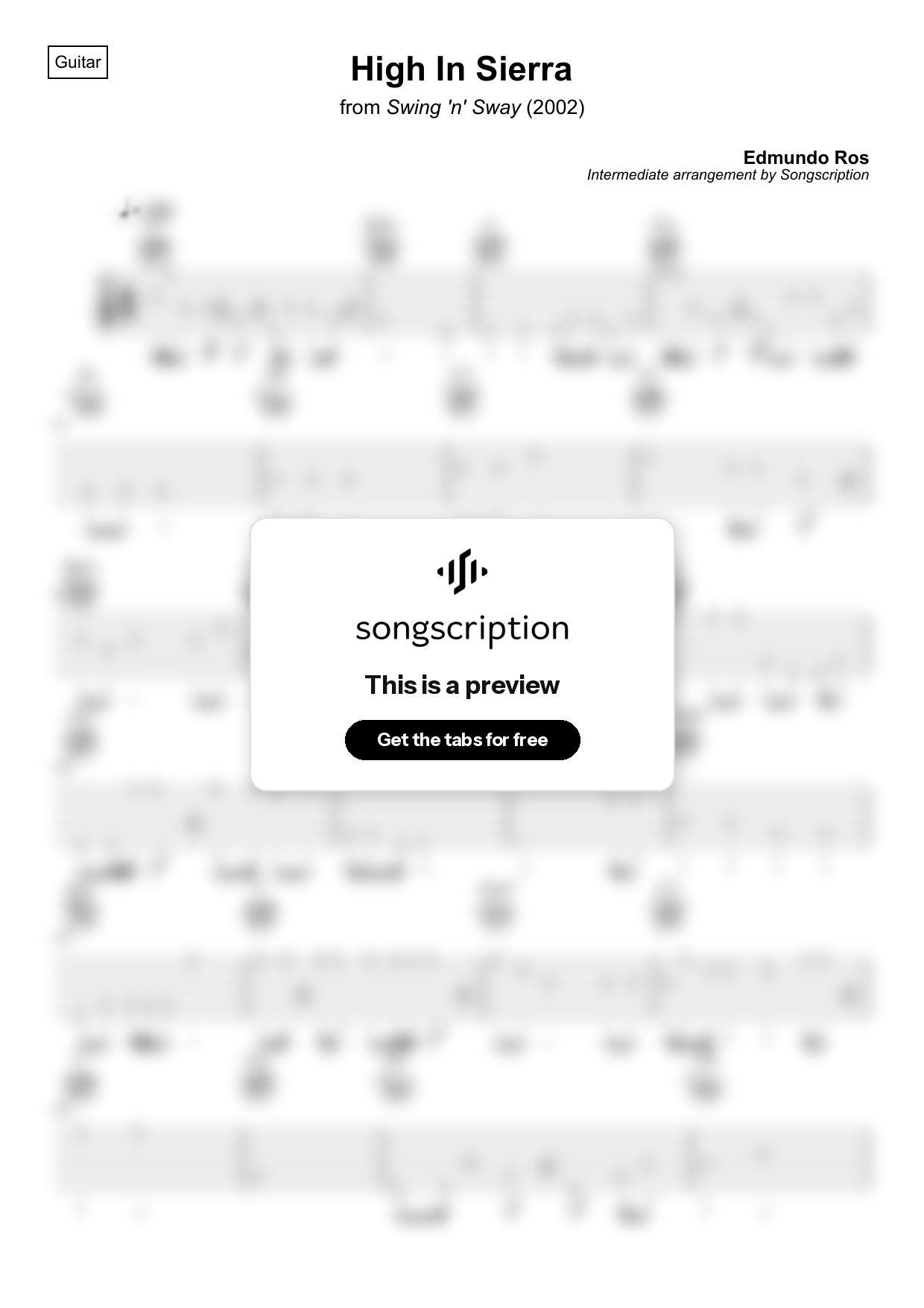 Intermediate Acoustic Guitar Tabs for "High In Sierra" by Edmundo Ros