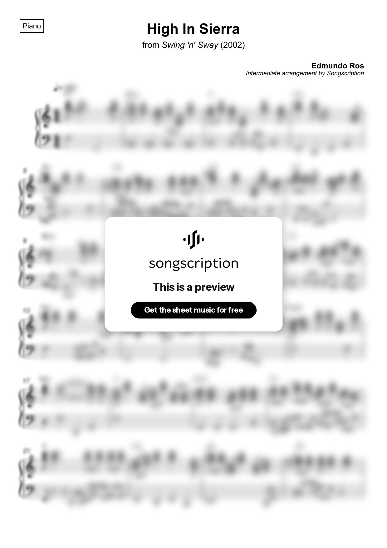 Intermediate Piano Sheet Music for "High In Sierra" by Edmundo Ros