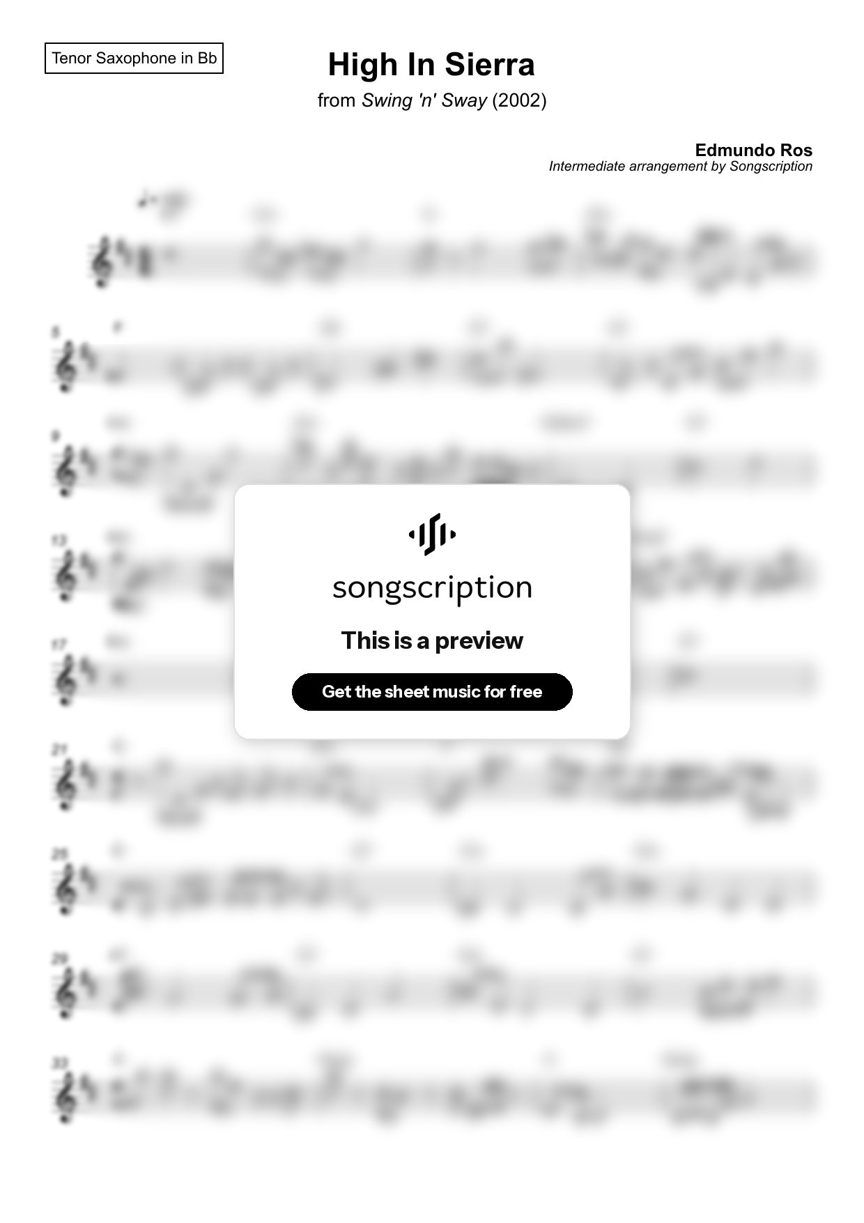 Intermediate Tenor Sax Sheet Music for "High In Sierra" by Edmundo Ros