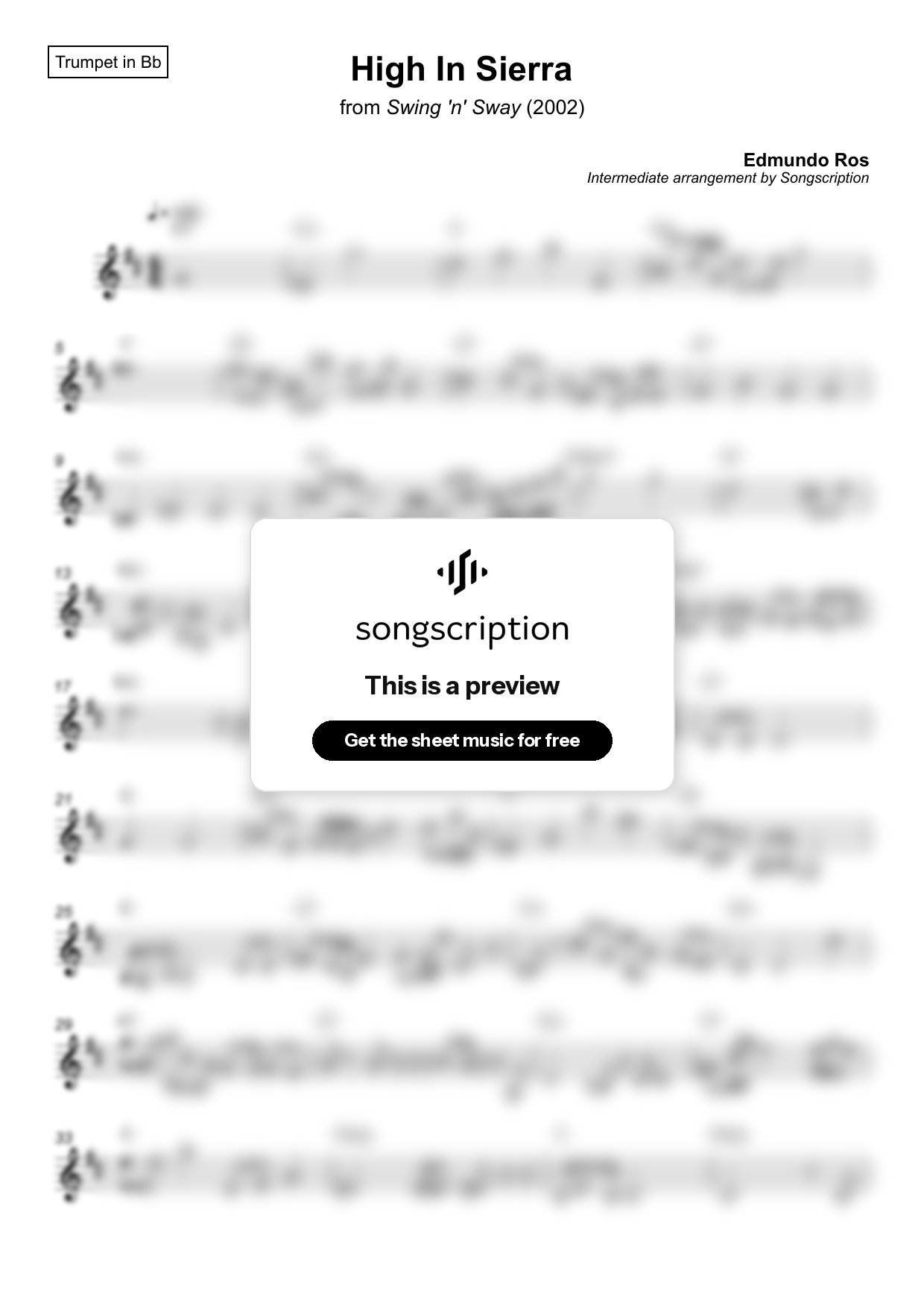 Intermediate Trumpet Sheet Music for "High In Sierra" by Edmundo Ros