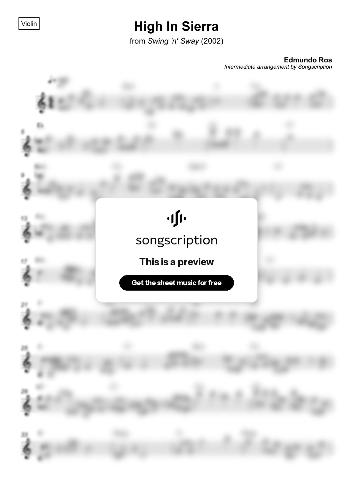 Intermediate Violin Sheet Music for "High In Sierra" by Edmundo Ros