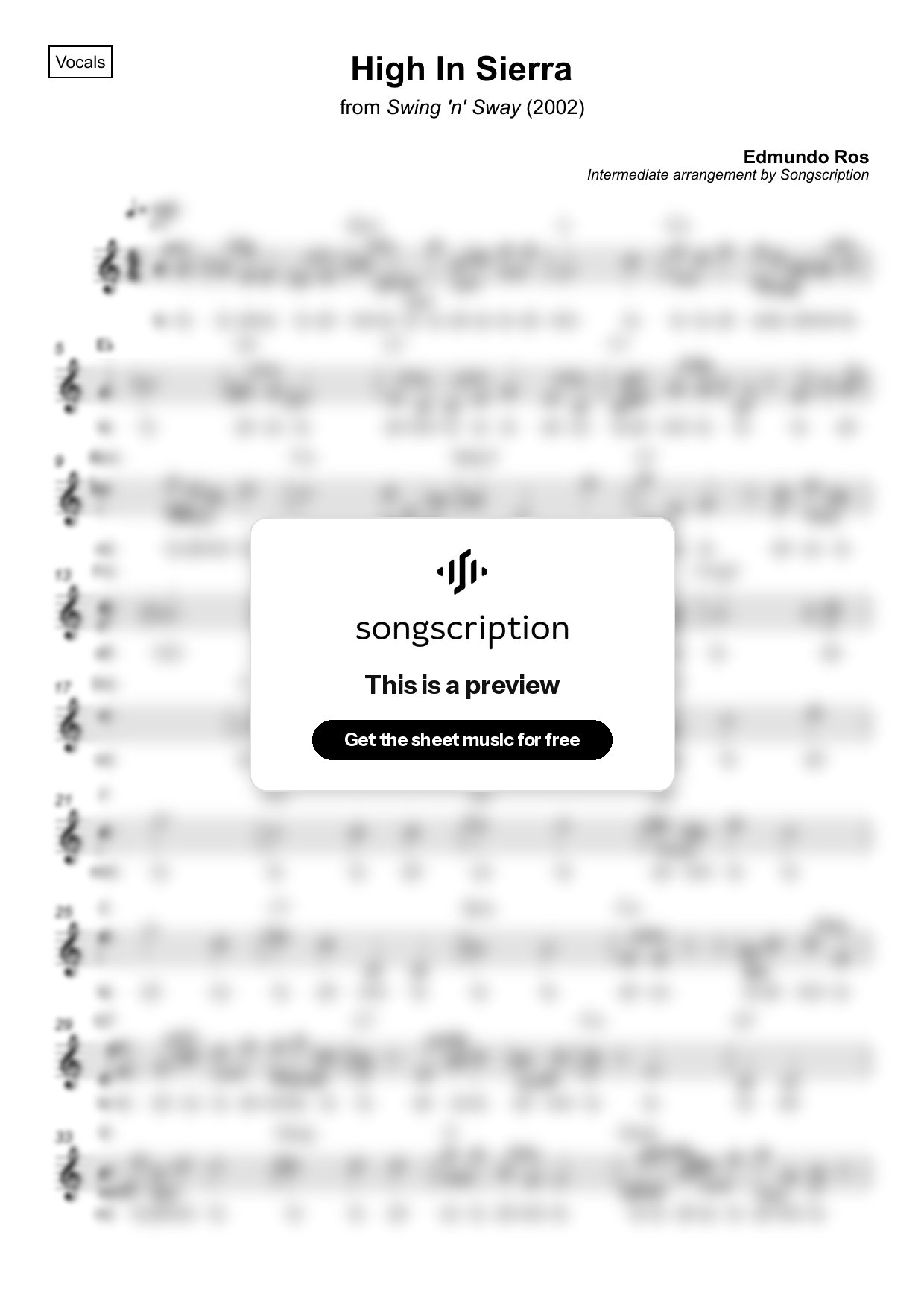 Intermediate Vocals Sheet Music for "High In Sierra" by Edmundo Ros