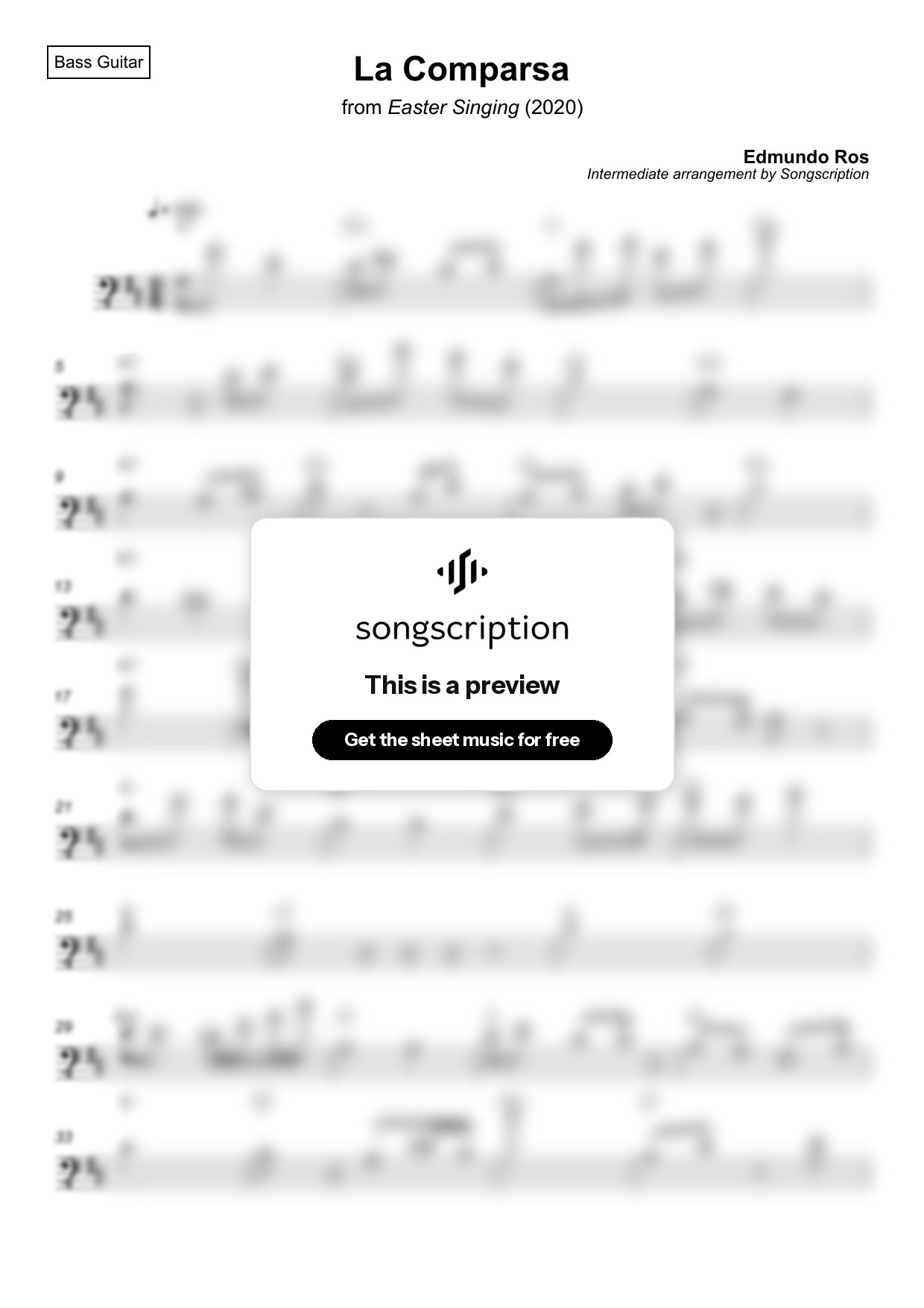 Intermediate Bass Guitar Sheet Music for "La Comparsa" by Edmundo Ros