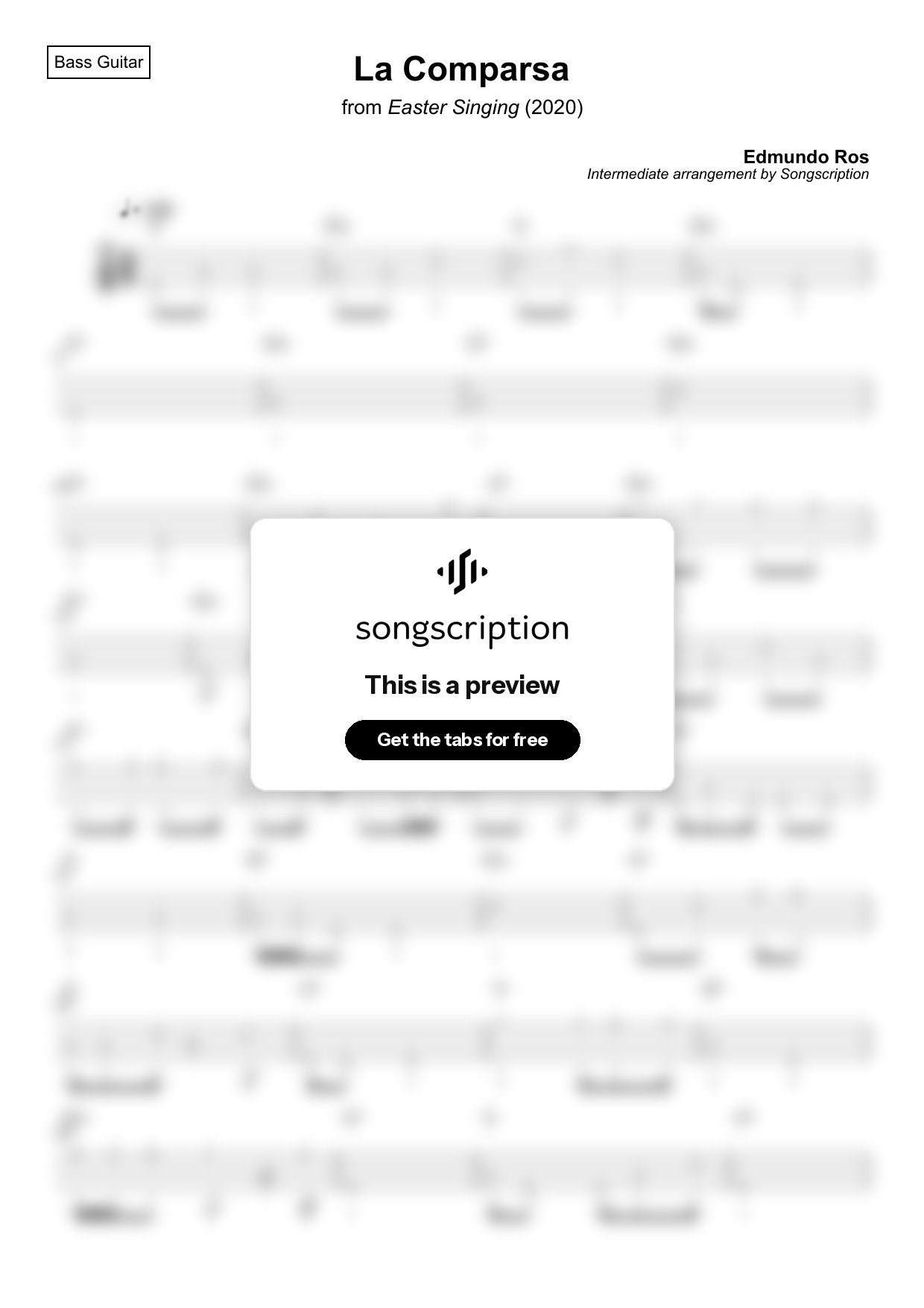 Intermediate Bass Guitar Tabs for "La Comparsa" by Edmundo Ros