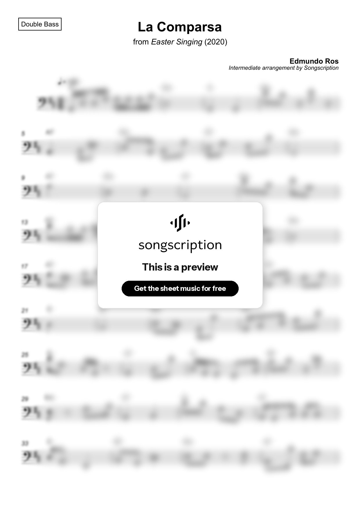 Intermediate Double Bass Sheet Music for "La Comparsa" by Edmundo Ros