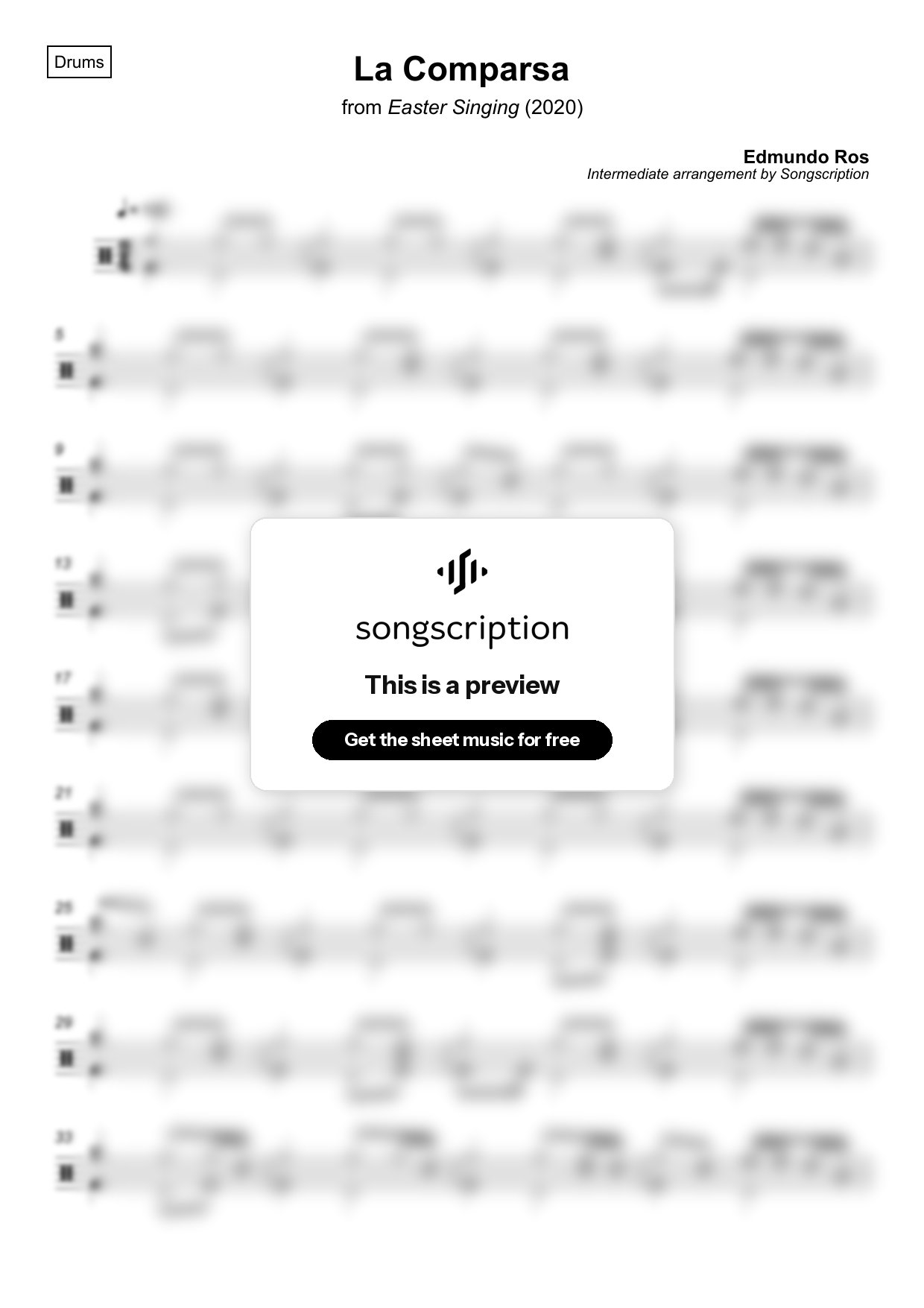 Intermediate Drums Sheet Music for "La Comparsa" by Edmundo Ros