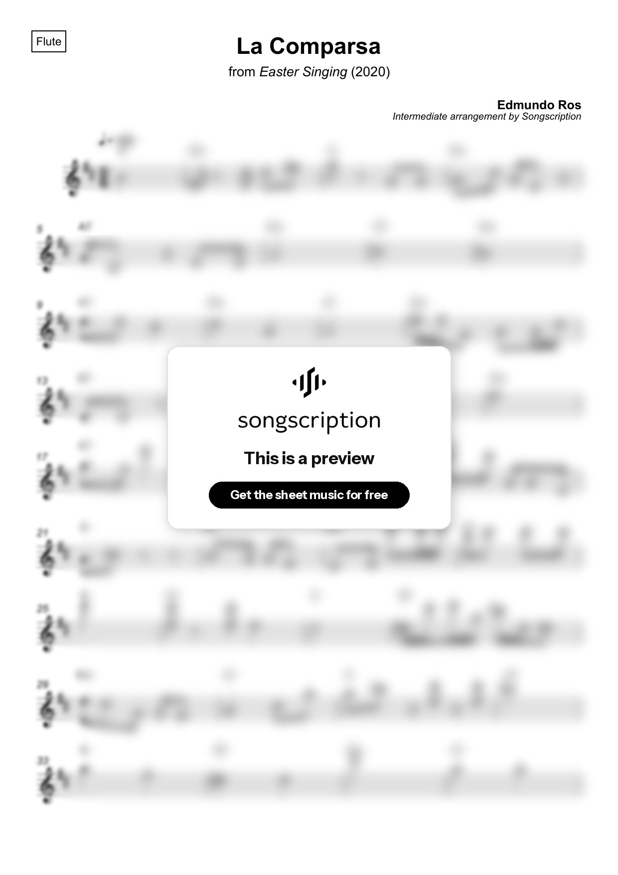 Intermediate Flute Sheet Music for "La Comparsa" by Edmundo Ros