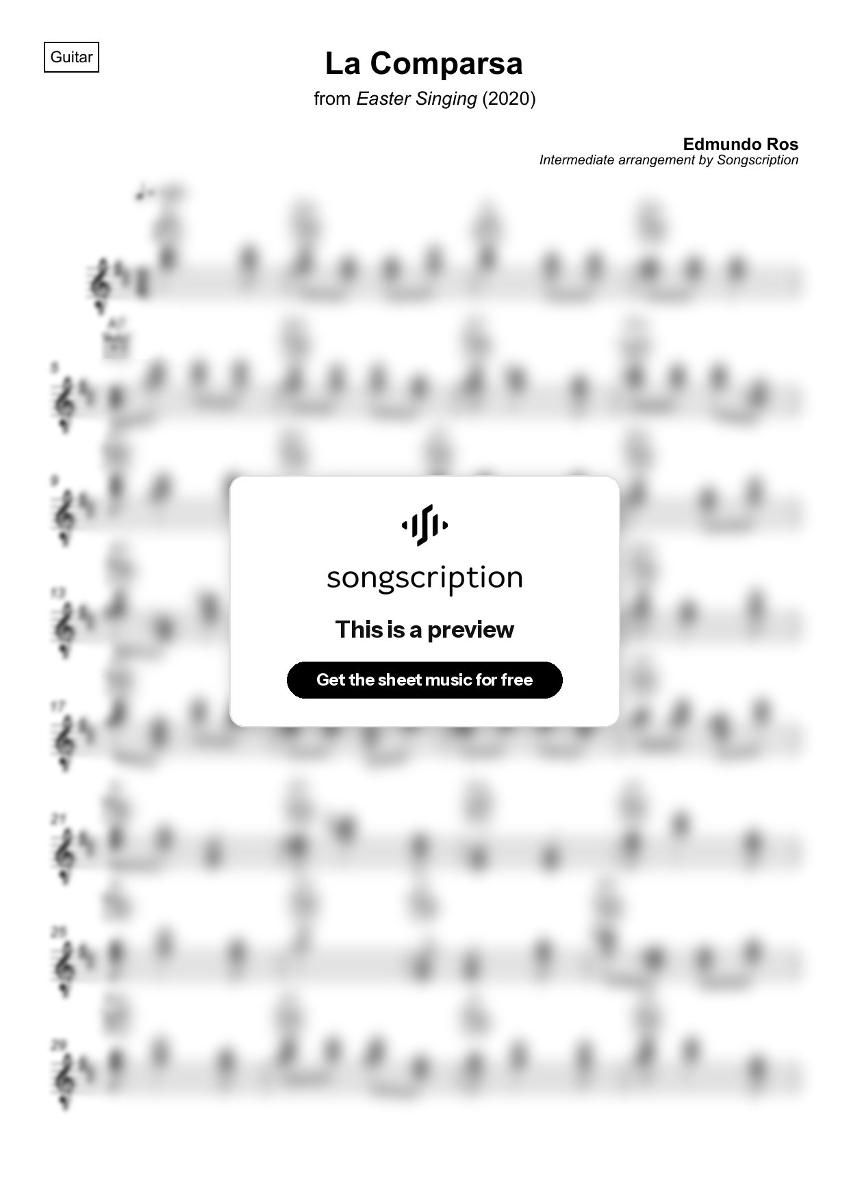 Intermediate Acoustic Guitar Sheet Music for "La Comparsa" by Edmundo Ros
