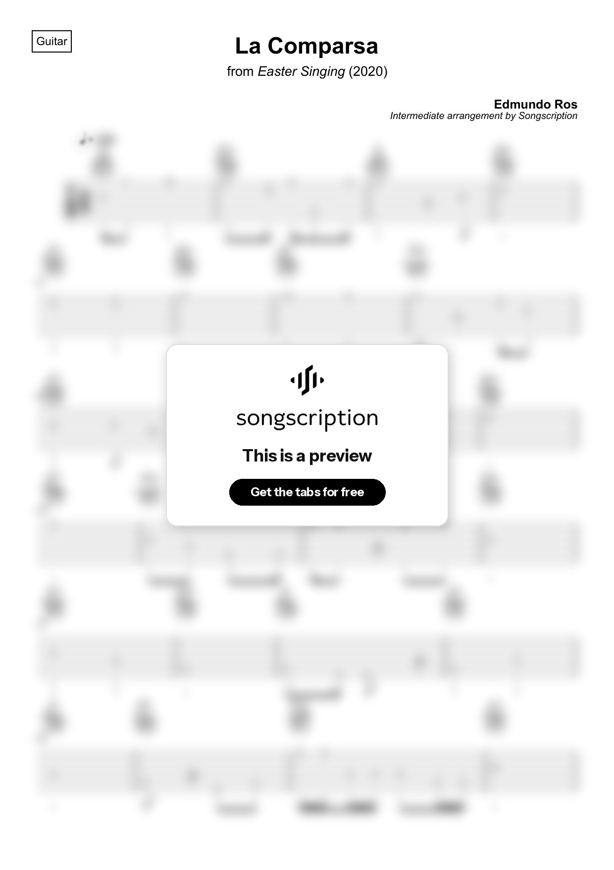 Intermediate Acoustic Guitar Tabs for "La Comparsa" by Edmundo Ros