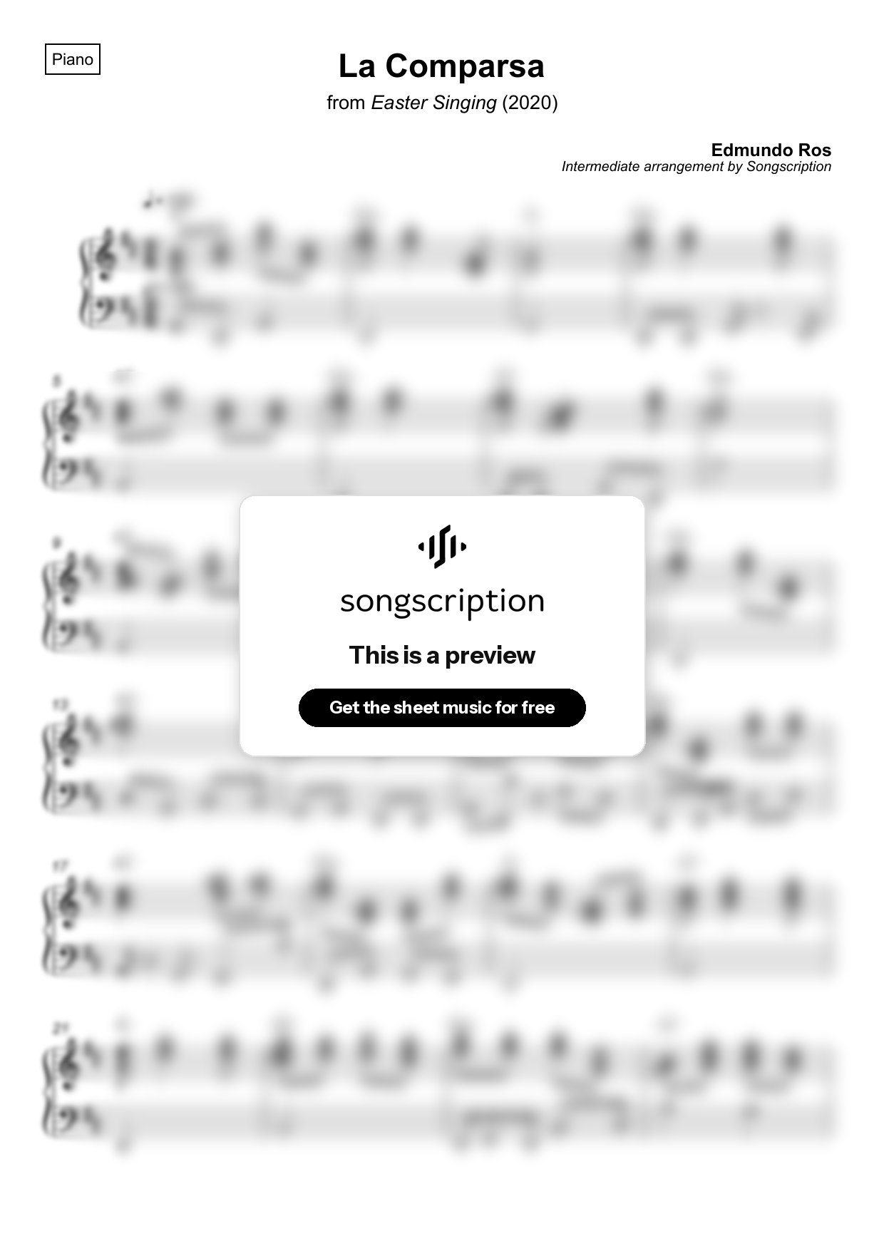 Intermediate Piano Sheet Music for "La Comparsa" by Edmundo Ros