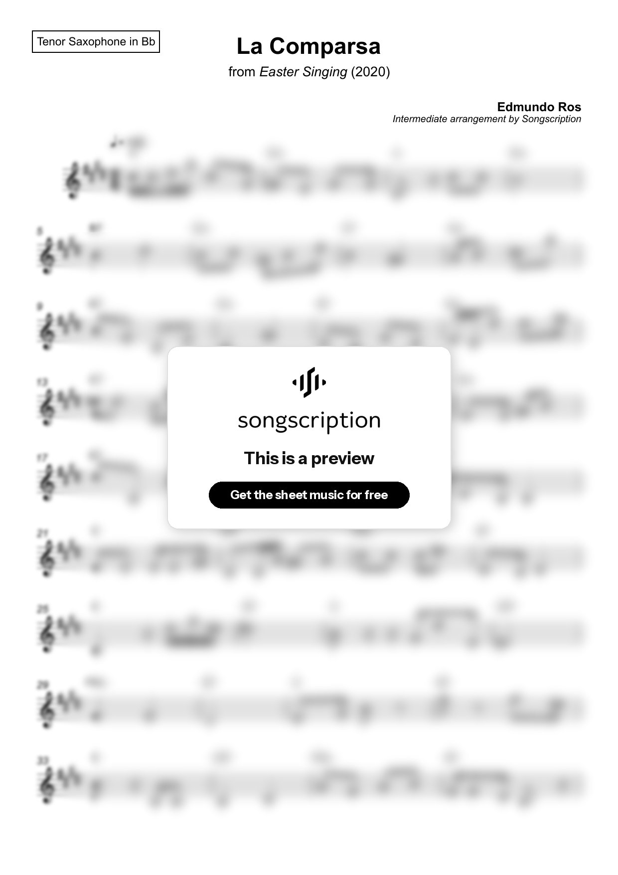 Intermediate Tenor Sax Sheet Music for "La Comparsa" by Edmundo Ros