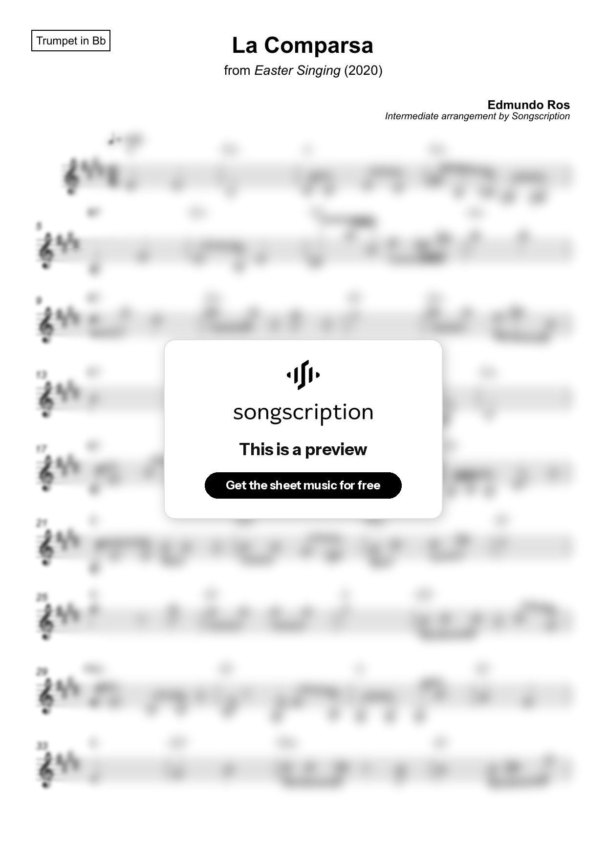 Intermediate Trumpet Sheet Music for "La Comparsa" by Edmundo Ros