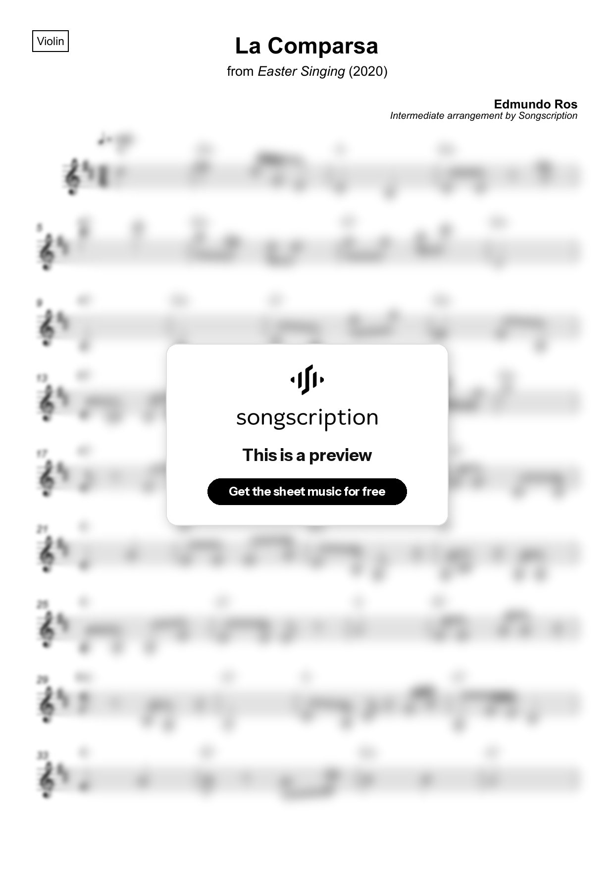 Intermediate Violin Sheet Music for "La Comparsa" by Edmundo Ros