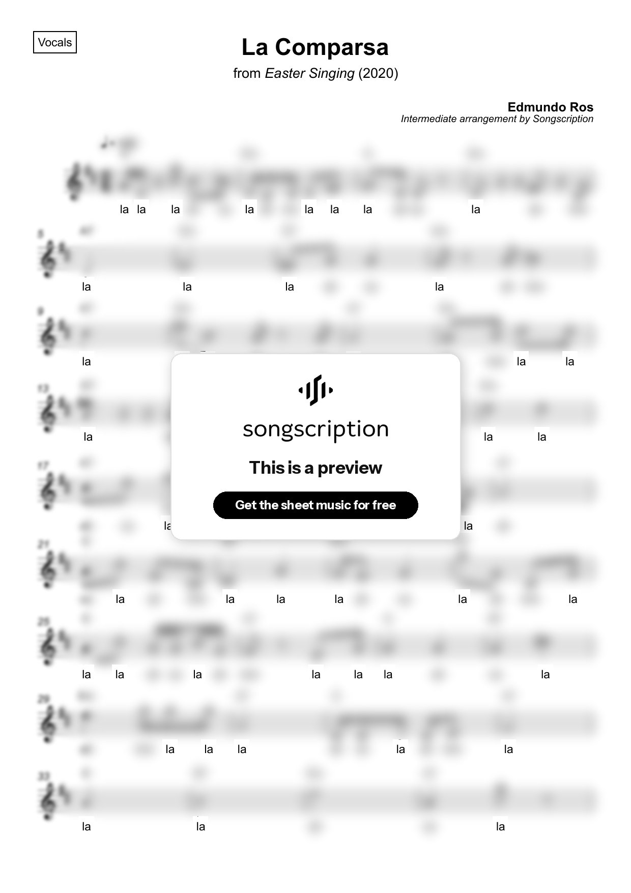 Intermediate Vocals Sheet Music for "La Comparsa" by Edmundo Ros