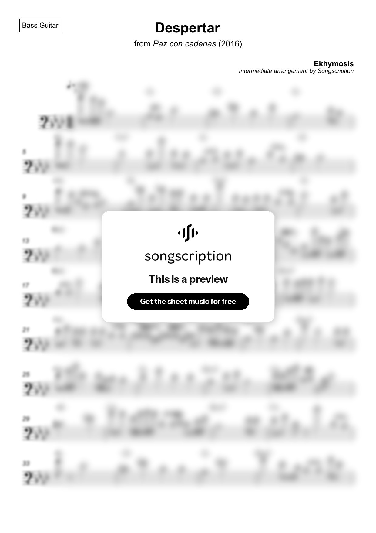 Intermediate Bass Guitar Sheet Music for "Despertar" by Ekhymosis