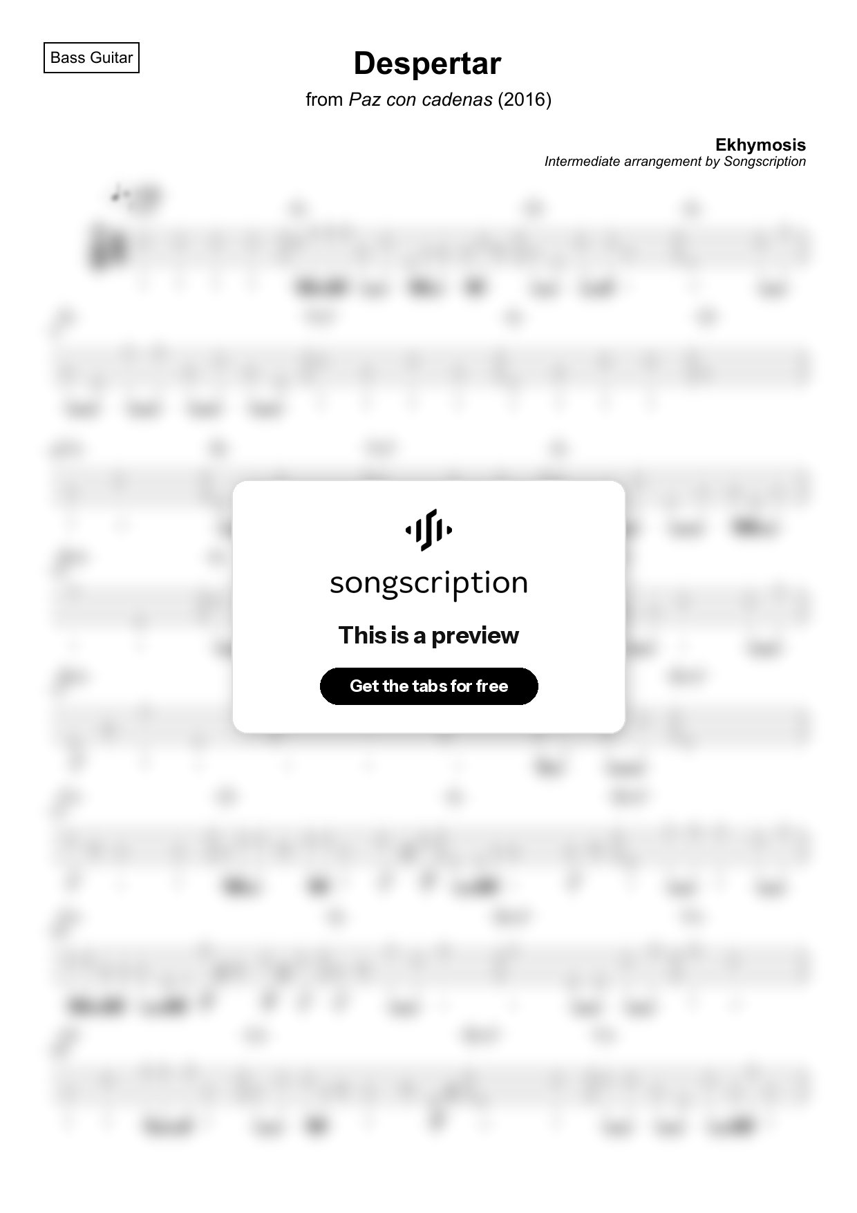 Intermediate Bass Guitar Tabs for "Despertar" by Ekhymosis