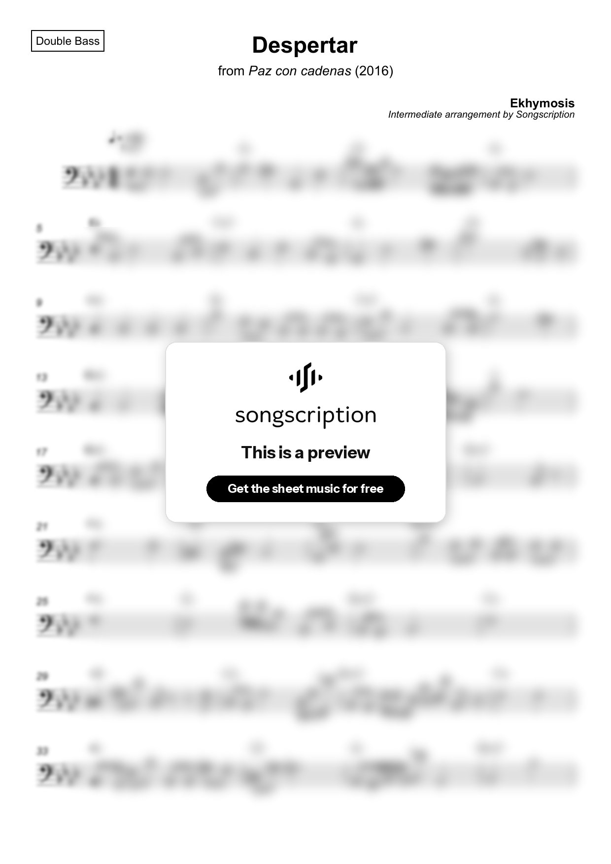 Intermediate Double Bass Sheet Music for "Despertar" by Ekhymosis