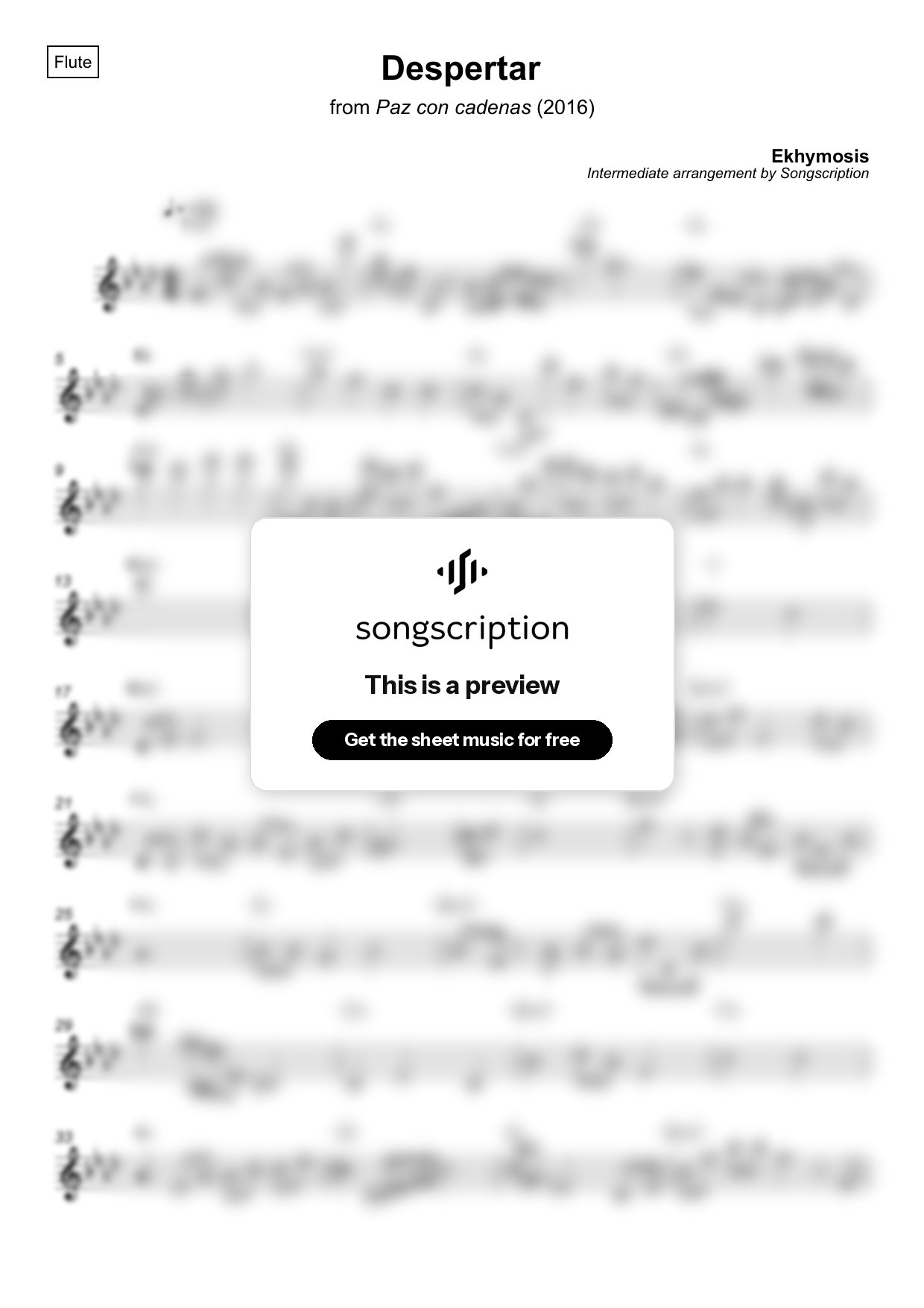 Intermediate Flute Sheet Music for "Despertar" by Ekhymosis