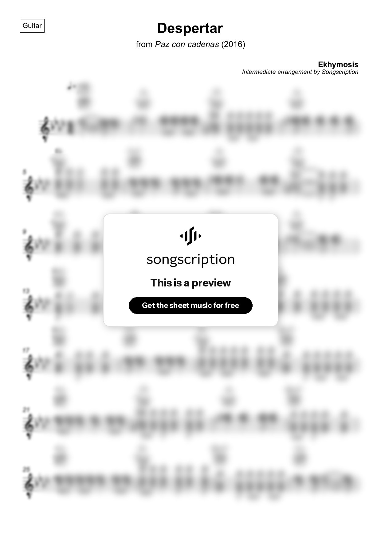 Intermediate Acoustic Guitar Sheet Music for "Despertar" by Ekhymosis