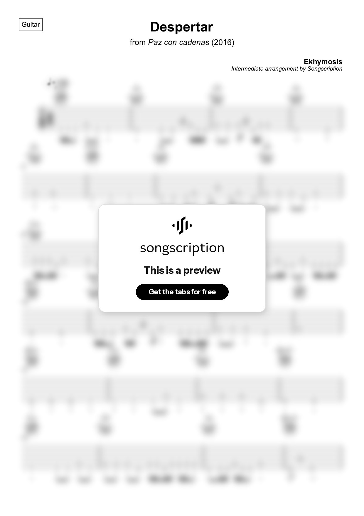 Intermediate Acoustic Guitar Tabs for "Despertar" by Ekhymosis