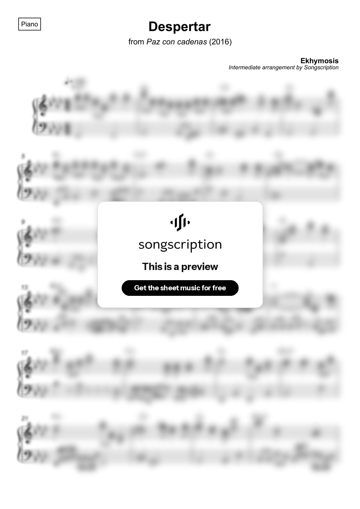 Intermediate Piano Sheet Music for "Despertar" by Ekhymosis