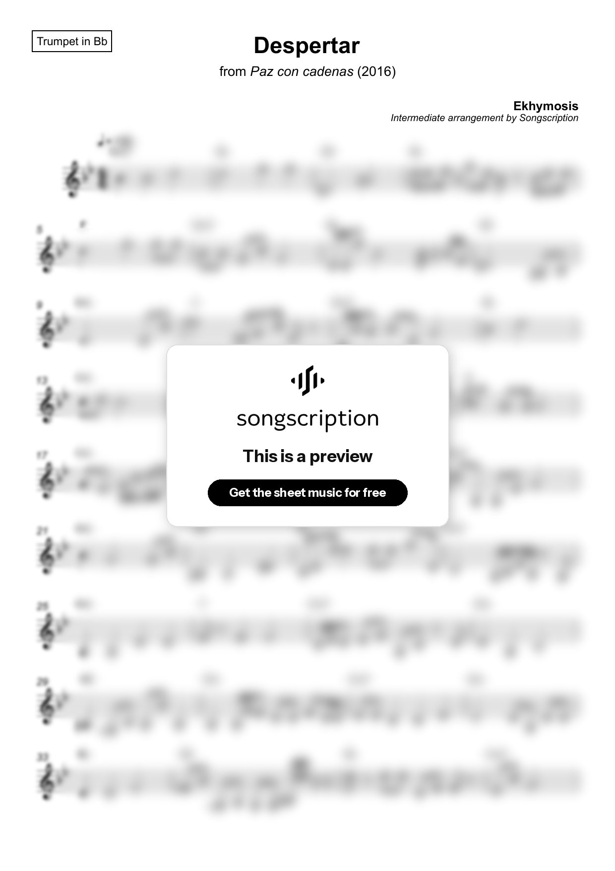 Intermediate Trumpet Sheet Music for "Despertar" by Ekhymosis