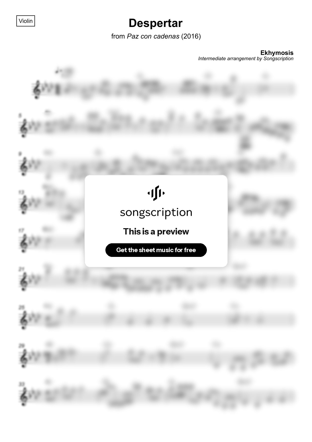 Intermediate Violin Sheet Music for "Despertar" by Ekhymosis