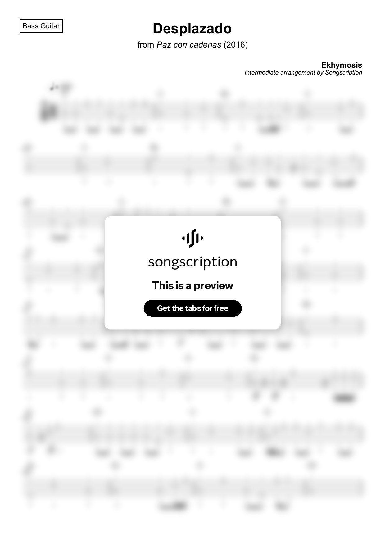 Intermediate Bass Guitar Tabs for "Desplazado" by Ekhymosis