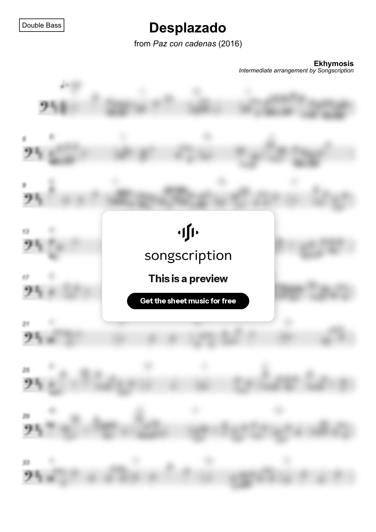 Intermediate Double Bass Sheet Music for "Desplazado" by Ekhymosis