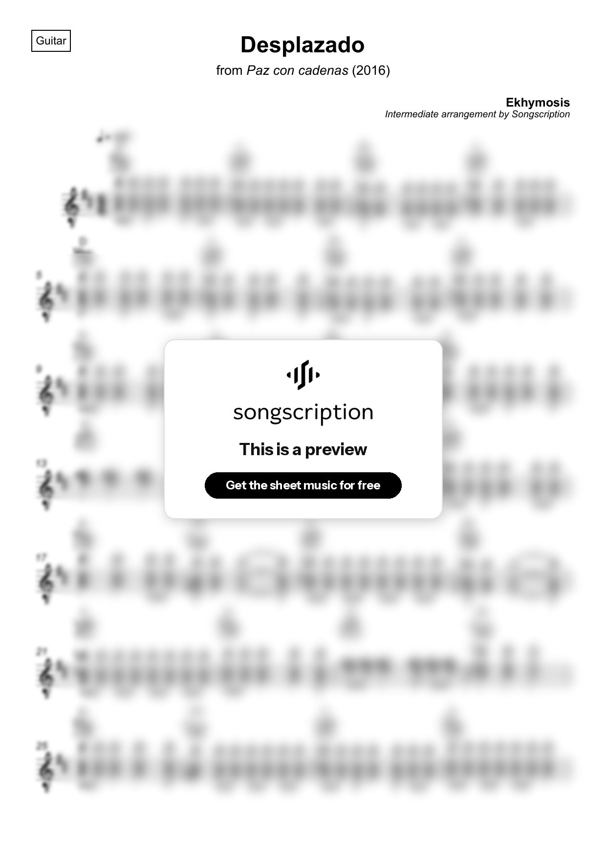 Intermediate Acoustic Guitar Sheet Music for "Desplazado" by Ekhymosis