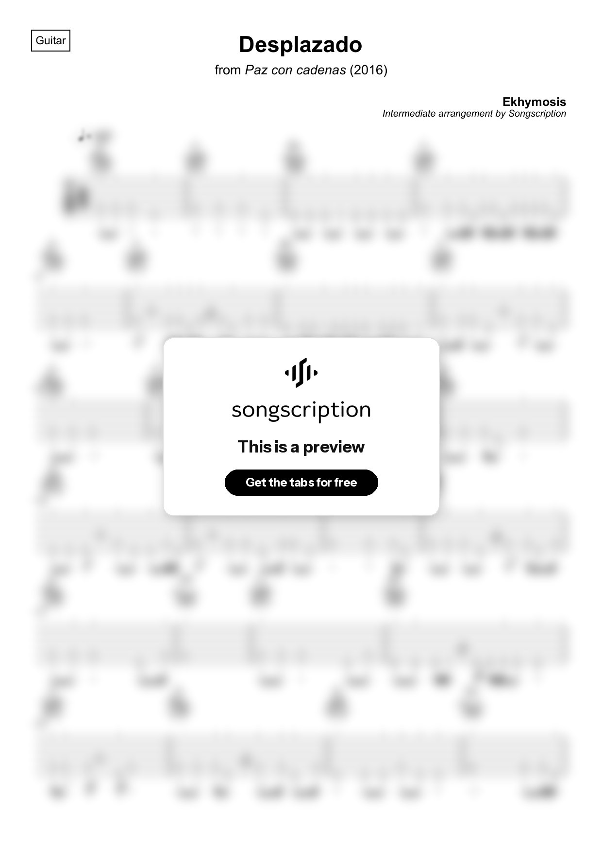 Intermediate Acoustic Guitar Tabs for "Desplazado" by Ekhymosis
