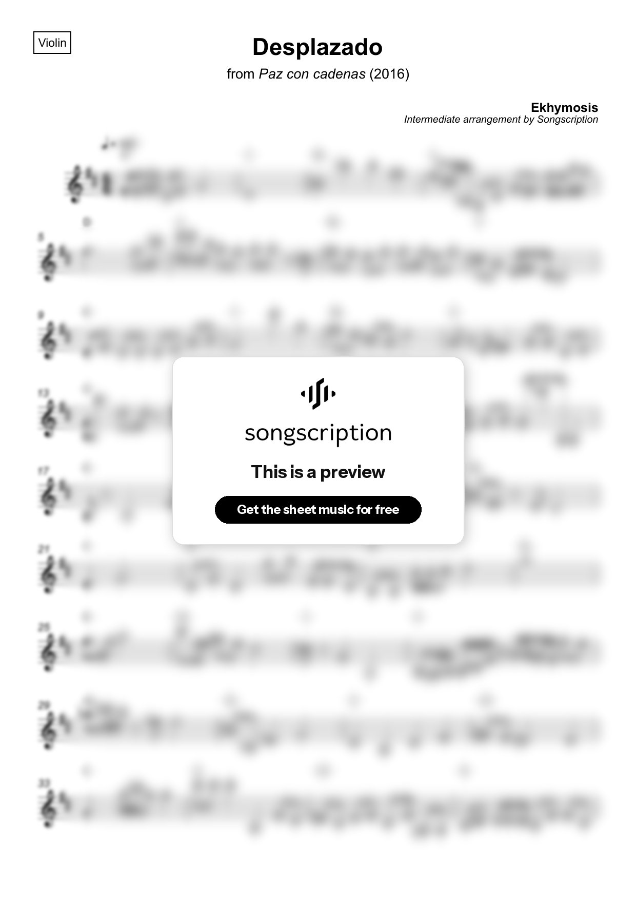 Intermediate Violin Sheet Music for "Desplazado" by Ekhymosis