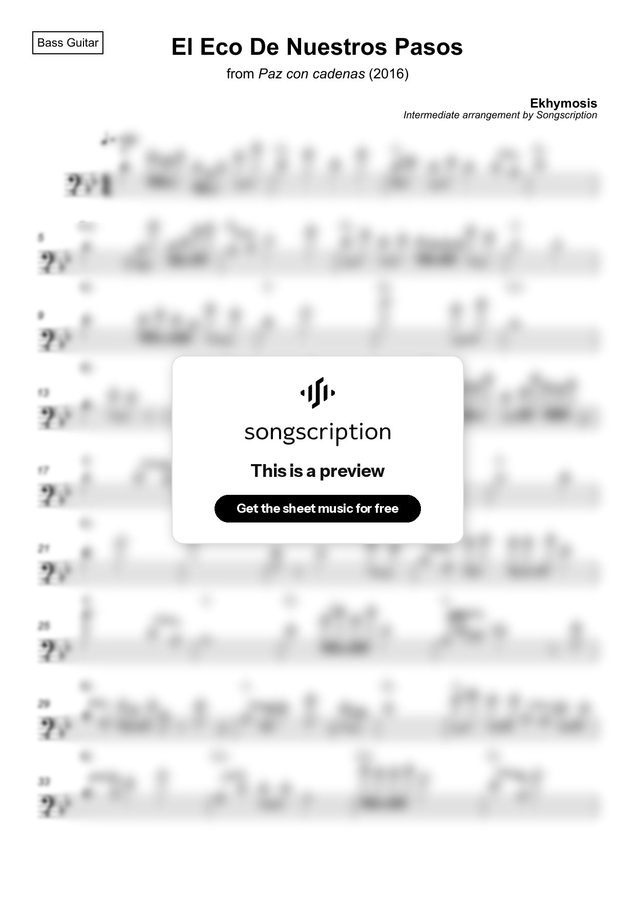 Intermediate Bass Guitar Sheet Music for "El Eco De Nuestros Pasos" by Ekhymosis