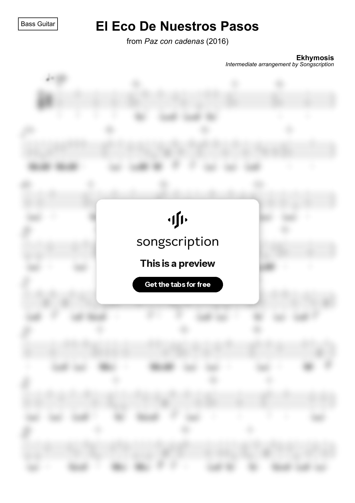 Intermediate Bass Guitar Tabs for "El Eco De Nuestros Pasos" by Ekhymosis